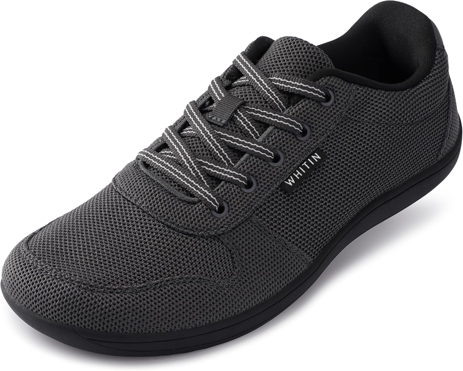 WHITIN Men's Wide Toe Box Barefoot Shoes Minimalist Sneakers W883 Grey Black
