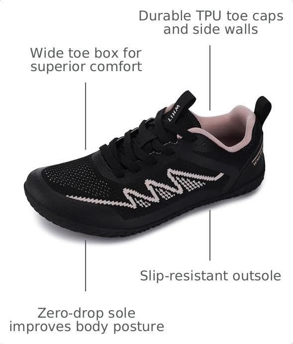 WHITIN Women's Beginner-Friendly Wide Toe Box Barefoot Shoes W702 W702|pink Black